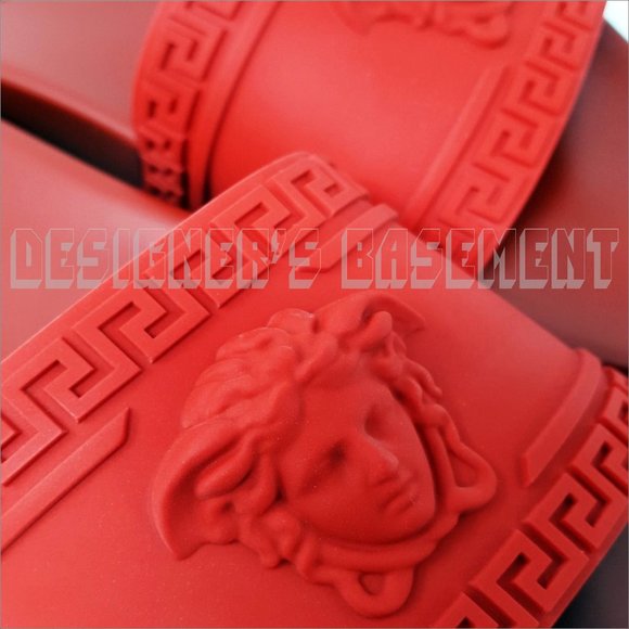VERSACE men 40EU - 7US CARDINAL red Rubber Medusa head FLIP-FLOP slide sandals - Picture 7 of 8